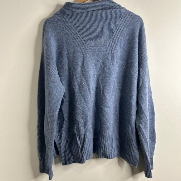 Haven Well Within Cashmere Sweater Womens XL Blue Half Zip Funnel Collar Ribbed - Picture 6 of 10